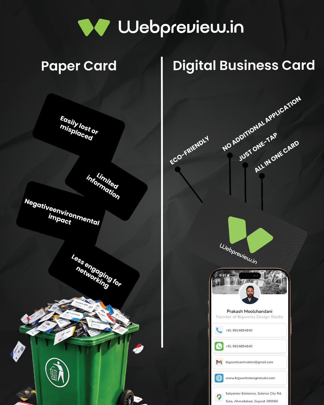 Most paper business cards end up in a bin within a week. They’re limited, easy to lose, and hon